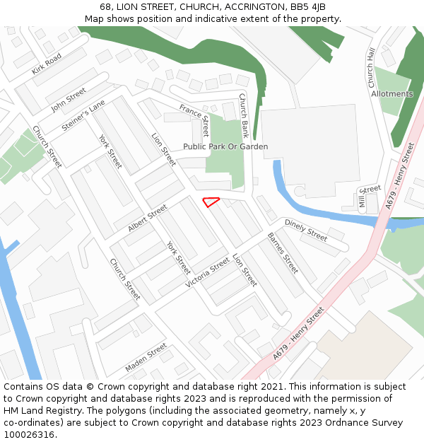 68, LION STREET, CHURCH, ACCRINGTON, BB5 4JB: Location map and indicative extent of plot