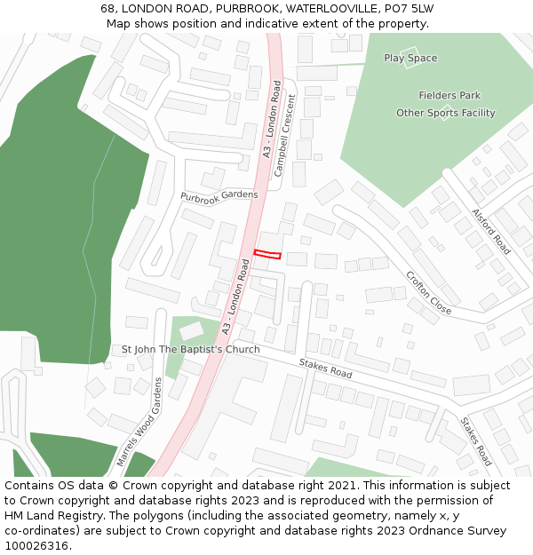 68, LONDON ROAD, PURBROOK, WATERLOOVILLE, PO7 5LW: Location map and indicative extent of plot