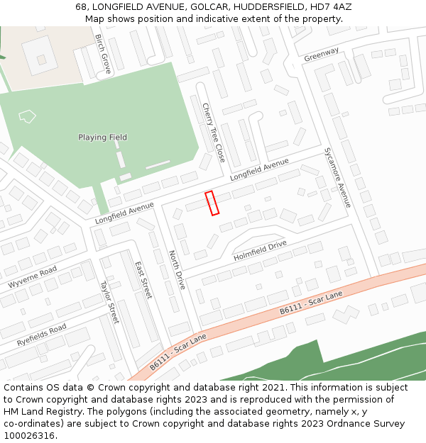68, LONGFIELD AVENUE, GOLCAR, HUDDERSFIELD, HD7 4AZ: Location map and indicative extent of plot
