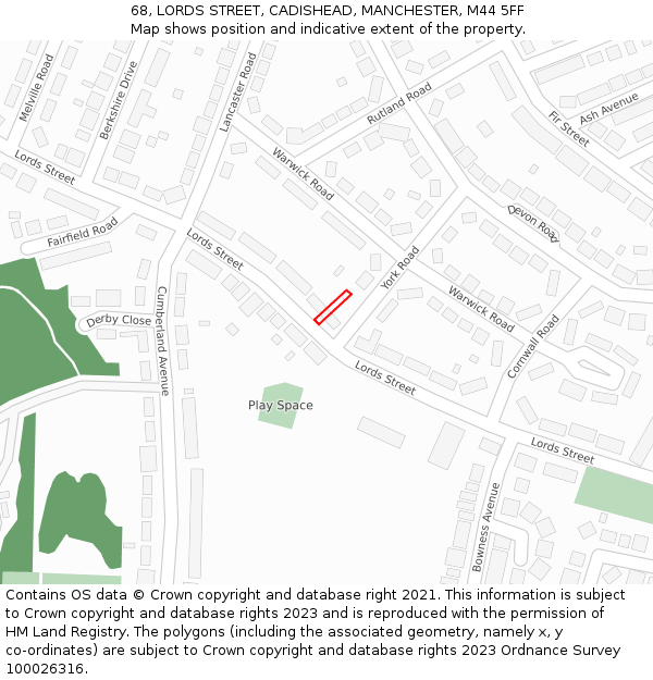 68, LORDS STREET, CADISHEAD, MANCHESTER, M44 5FF: Location map and indicative extent of plot