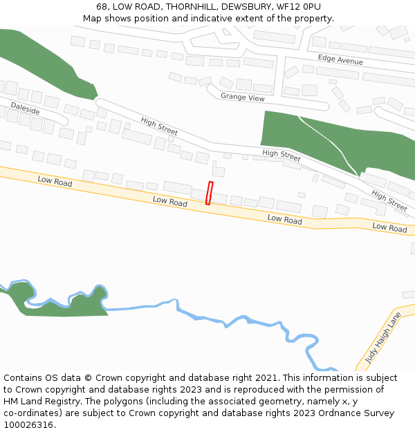 68, LOW ROAD, THORNHILL, DEWSBURY, WF12 0PU: Location map and indicative extent of plot