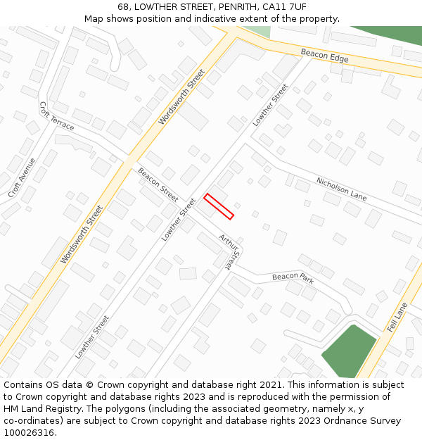 68, LOWTHER STREET, PENRITH, CA11 7UF: Location map and indicative extent of plot
