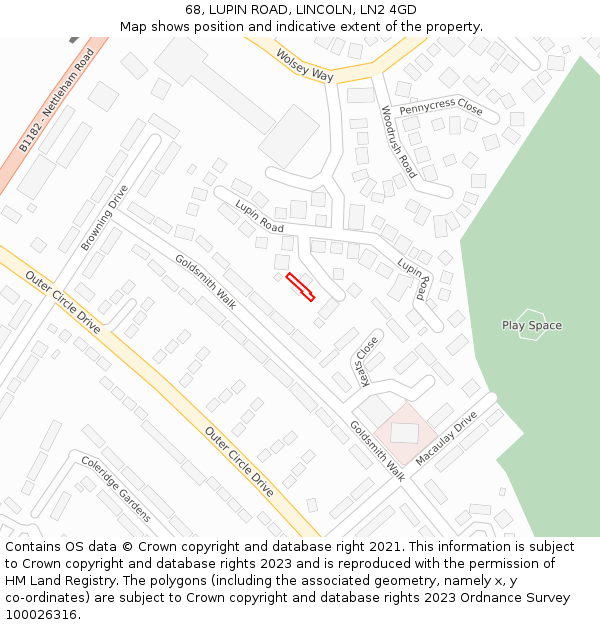 68, LUPIN ROAD, LINCOLN, LN2 4GD: Location map and indicative extent of plot