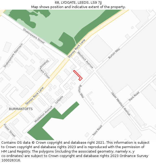68, LYDGATE, LEEDS, LS9 7JJ: Location map and indicative extent of plot