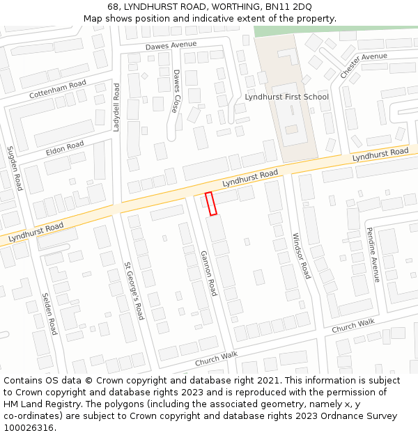 68, LYNDHURST ROAD, WORTHING, BN11 2DQ: Location map and indicative extent of plot