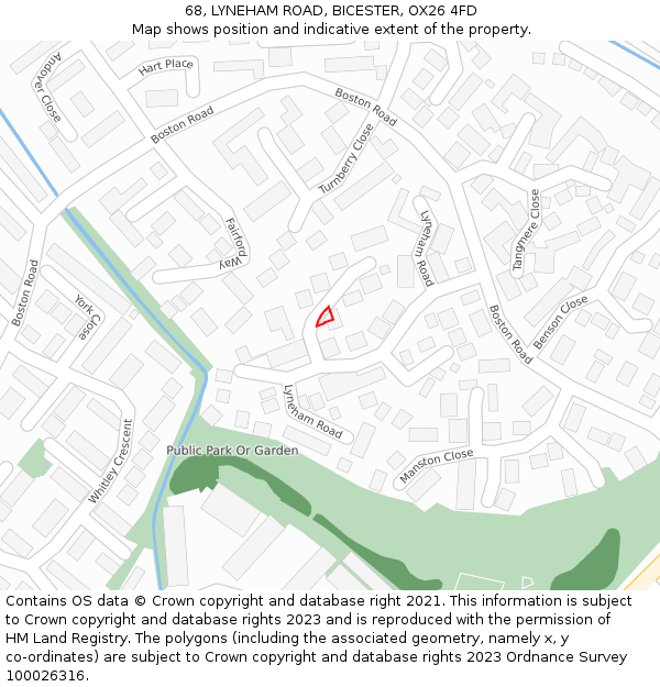 68, LYNEHAM ROAD, BICESTER, OX26 4FD: Location map and indicative extent of plot