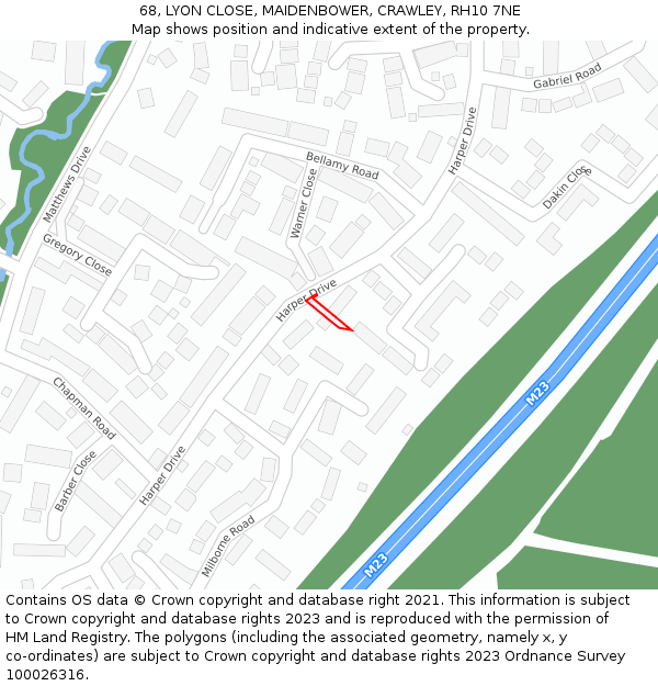 68, LYON CLOSE, MAIDENBOWER, CRAWLEY, RH10 7NE: Location map and indicative extent of plot