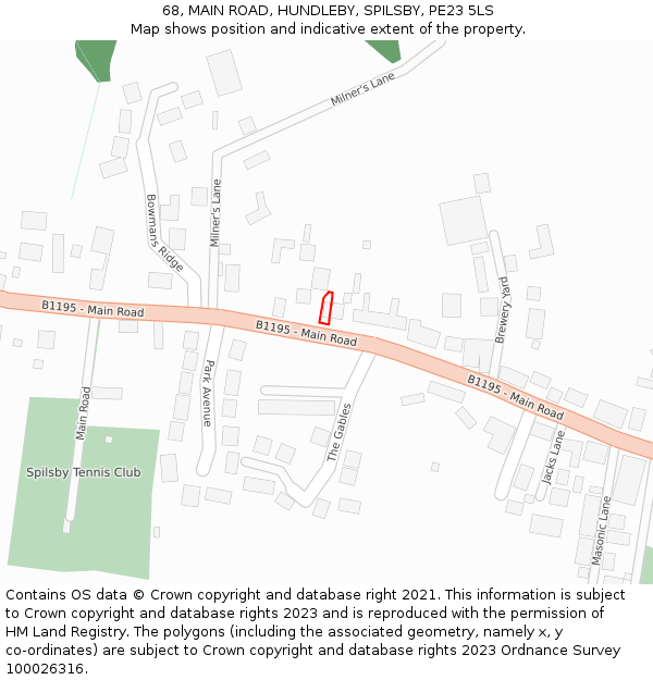 68, MAIN ROAD, HUNDLEBY, SPILSBY, PE23 5LS: Location map and indicative extent of plot