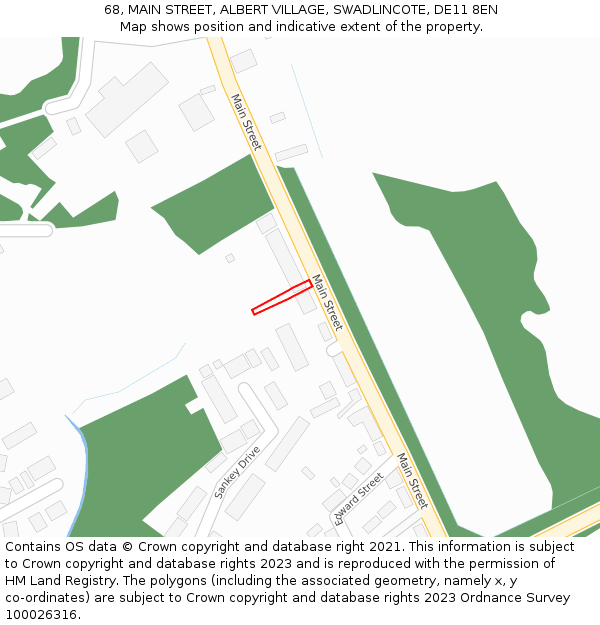 68, MAIN STREET, ALBERT VILLAGE, SWADLINCOTE, DE11 8EN: Location map and indicative extent of plot