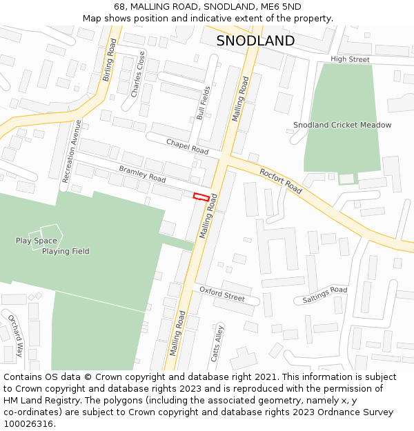 68, MALLING ROAD, SNODLAND, ME6 5ND: Location map and indicative extent of plot