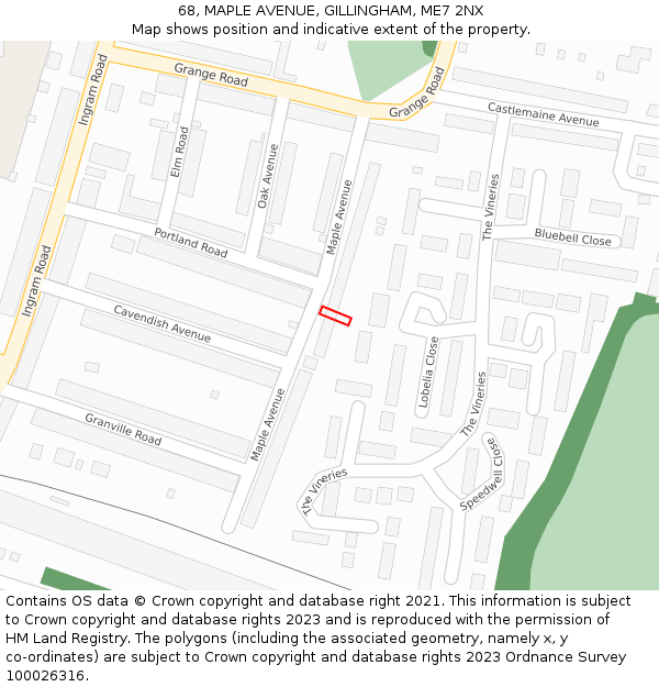 68, MAPLE AVENUE, GILLINGHAM, ME7 2NX: Location map and indicative extent of plot