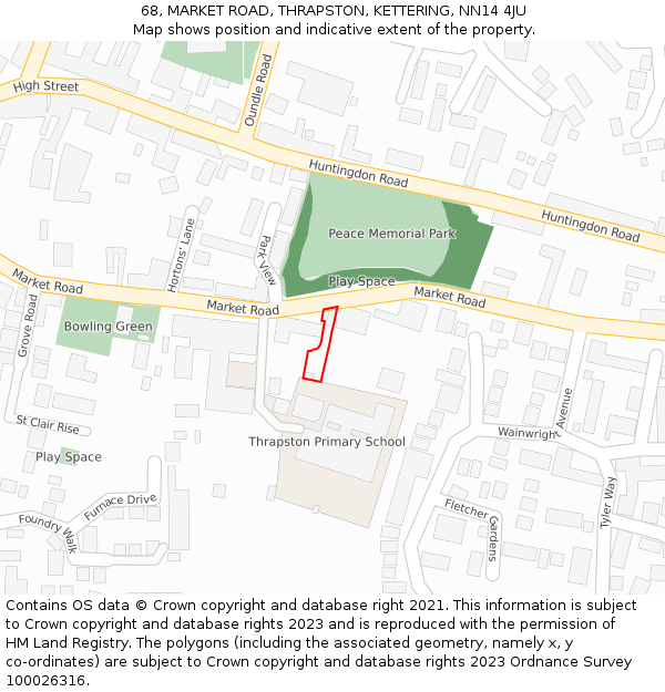 68, MARKET ROAD, THRAPSTON, KETTERING, NN14 4JU: Location map and indicative extent of plot