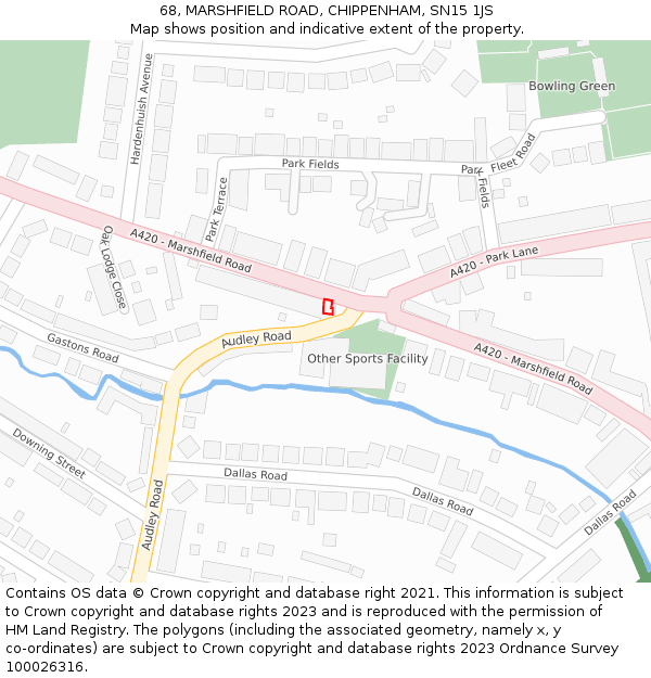 68, MARSHFIELD ROAD, CHIPPENHAM, SN15 1JS: Location map and indicative extent of plot