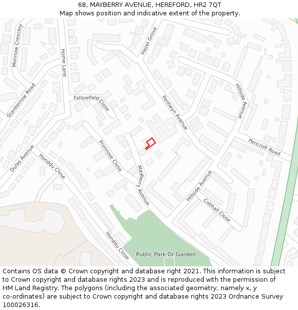 68, MAYBERRY AVENUE, HEREFORD, HR2 7QT: Location map and indicative extent of plot