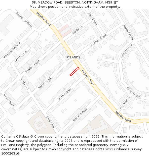 68, MEADOW ROAD, BEESTON, NOTTINGHAM, NG9 1JT: Location map and indicative extent of plot