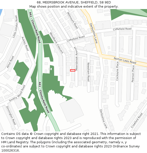 68, MEERSBROOK AVENUE, SHEFFIELD, S8 9ED: Location map and indicative extent of plot