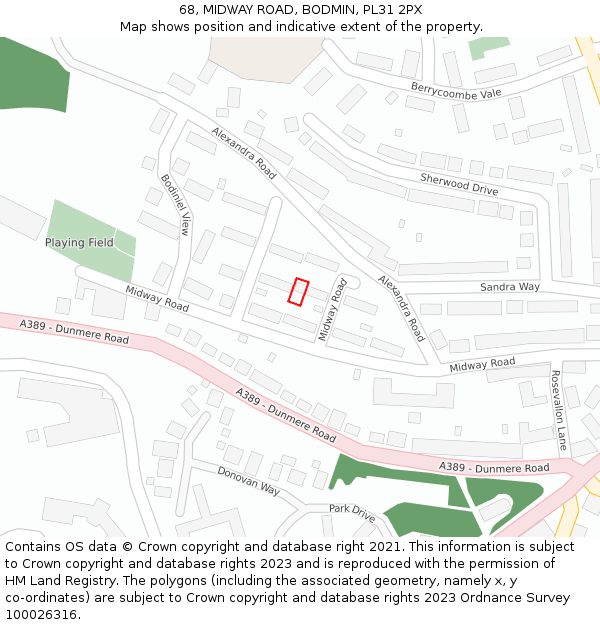 68, MIDWAY ROAD, BODMIN, PL31 2PX: Location map and indicative extent of plot
