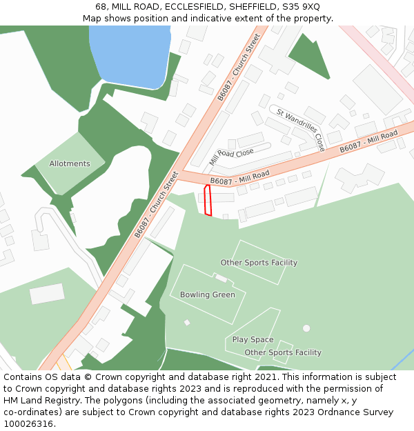 68, MILL ROAD, ECCLESFIELD, SHEFFIELD, S35 9XQ: Location map and indicative extent of plot