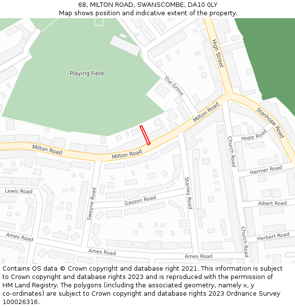 68, MILTON ROAD, SWANSCOMBE, DA10 0LY: Location map and indicative extent of plot
