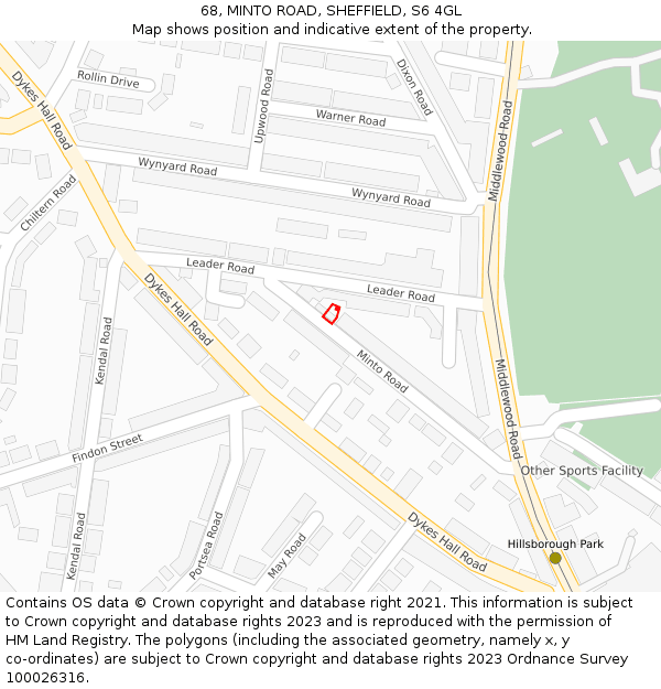 68, MINTO ROAD, SHEFFIELD, S6 4GL: Location map and indicative extent of plot