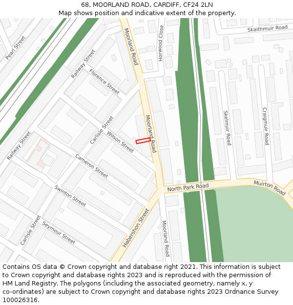 68, MOORLAND ROAD, CARDIFF, CF24 2LN: Location map and indicative extent of plot