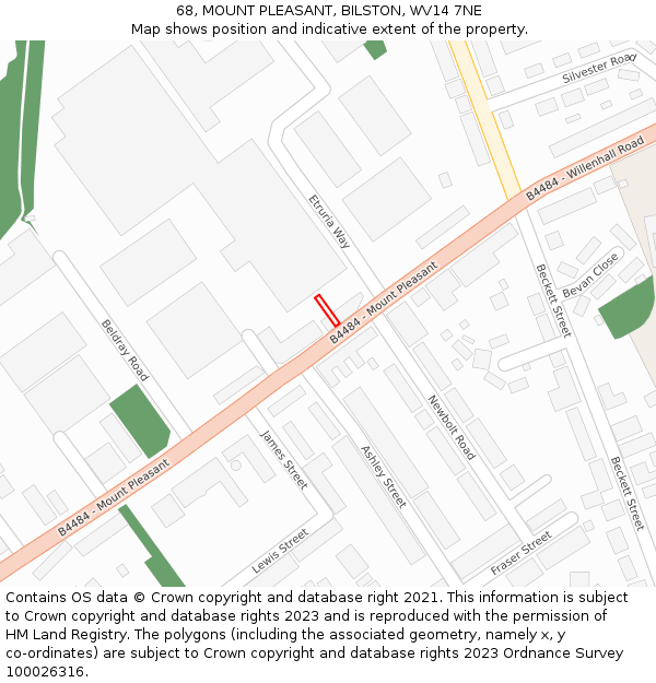 68, MOUNT PLEASANT, BILSTON, WV14 7NE: Location map and indicative extent of plot