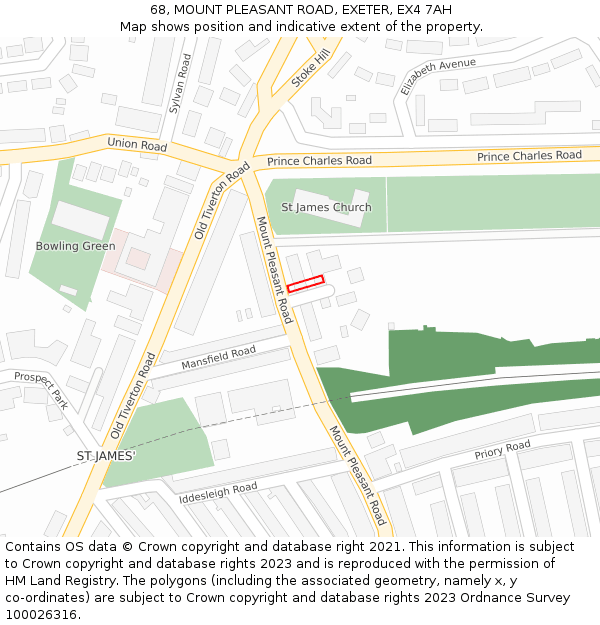 68, MOUNT PLEASANT ROAD, EXETER, EX4 7AH: Location map and indicative extent of plot