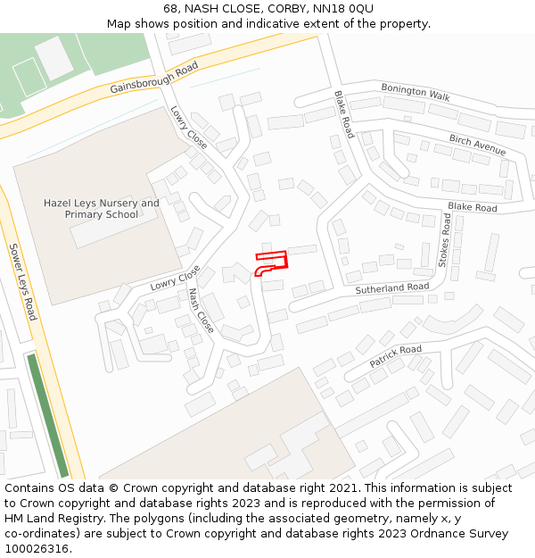68, NASH CLOSE, CORBY, NN18 0QU: Location map and indicative extent of plot