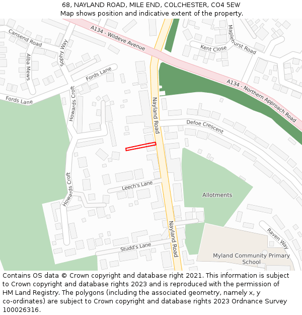 68, NAYLAND ROAD, MILE END, COLCHESTER, CO4 5EW: Location map and indicative extent of plot