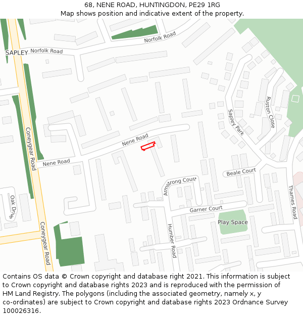 68, NENE ROAD, HUNTINGDON, PE29 1RG: Location map and indicative extent of plot