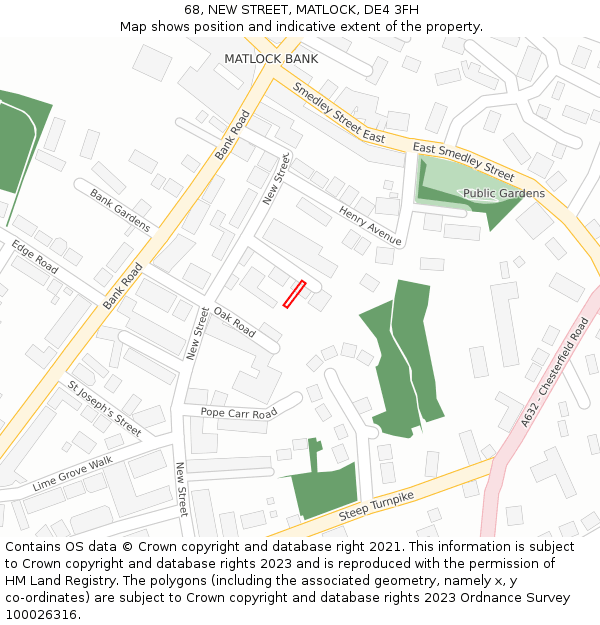 68, NEW STREET, MATLOCK, DE4 3FH: Location map and indicative extent of plot