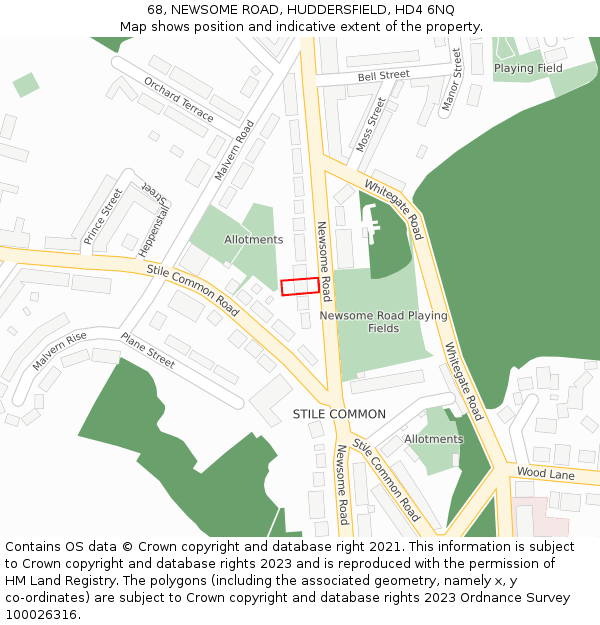 68, NEWSOME ROAD, HUDDERSFIELD, HD4 6NQ: Location map and indicative extent of plot
