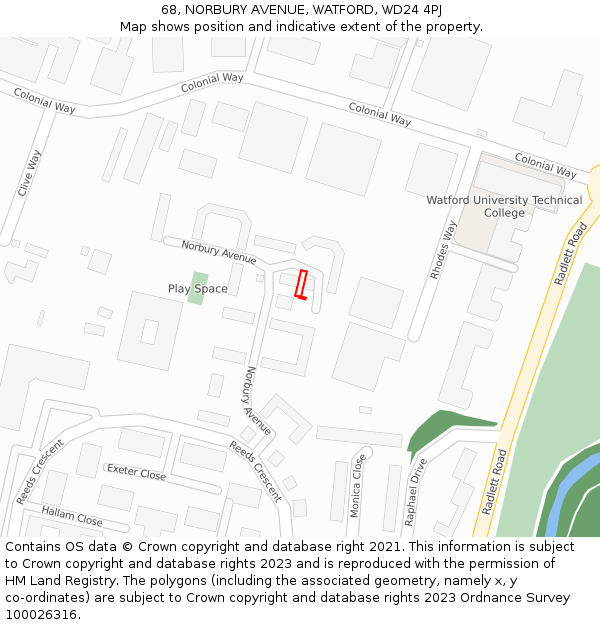 68, NORBURY AVENUE, WATFORD, WD24 4PJ: Location map and indicative extent of plot