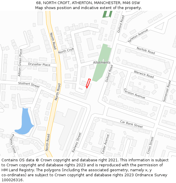 68, NORTH CROFT, ATHERTON, MANCHESTER, M46 0SW: Location map and indicative extent of plot