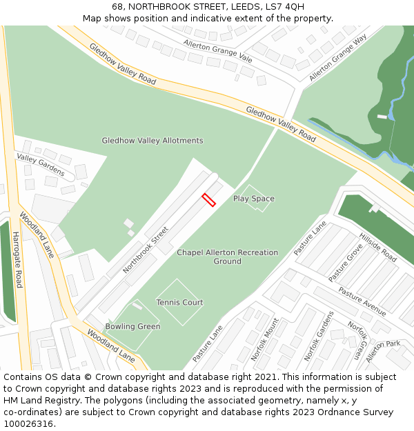 68, NORTHBROOK STREET, LEEDS, LS7 4QH: Location map and indicative extent of plot