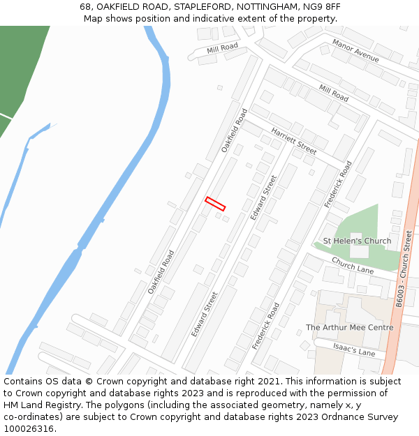 68, OAKFIELD ROAD, STAPLEFORD, NOTTINGHAM, NG9 8FF: Location map and indicative extent of plot