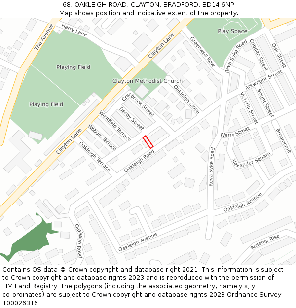68, OAKLEIGH ROAD, CLAYTON, BRADFORD, BD14 6NP: Location map and indicative extent of plot