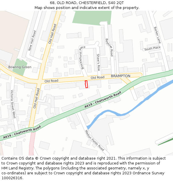 68, OLD ROAD, CHESTERFIELD, S40 2QT: Location map and indicative extent of plot