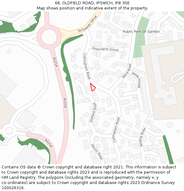 68, OLDFIELD ROAD, IPSWICH, IP8 3SE: Location map and indicative extent of plot