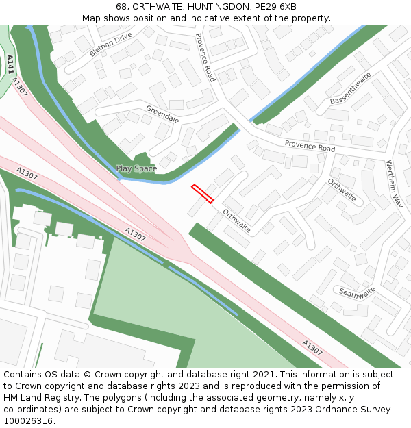 68, ORTHWAITE, HUNTINGDON, PE29 6XB: Location map and indicative extent of plot