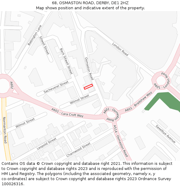 68, OSMASTON ROAD, DERBY, DE1 2HZ: Location map and indicative extent of plot