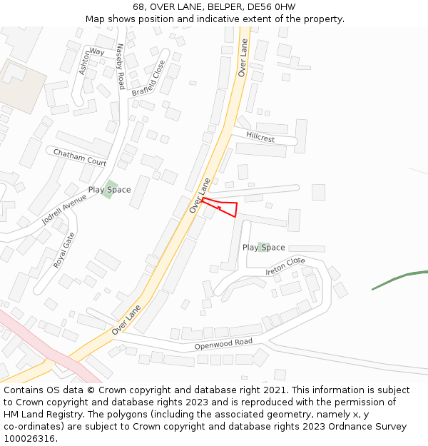 68, OVER LANE, BELPER, DE56 0HW: Location map and indicative extent of plot