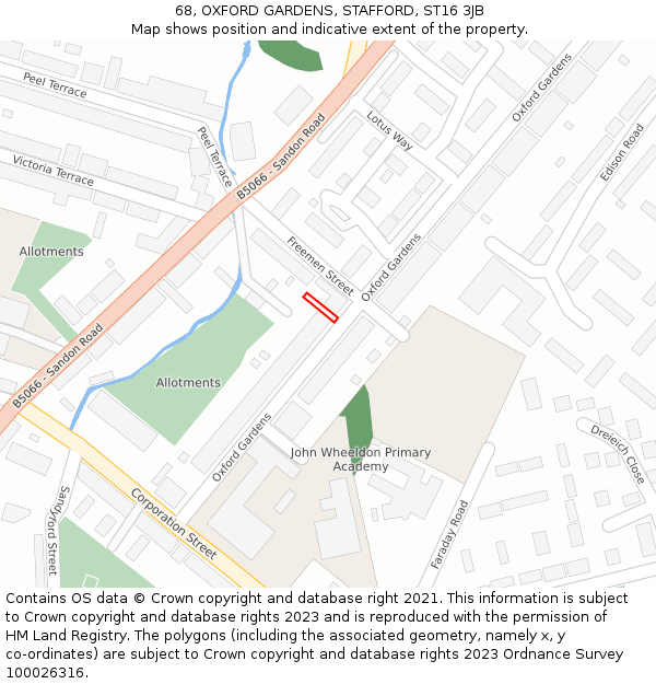 68, OXFORD GARDENS, STAFFORD, ST16 3JB: Location map and indicative extent of plot