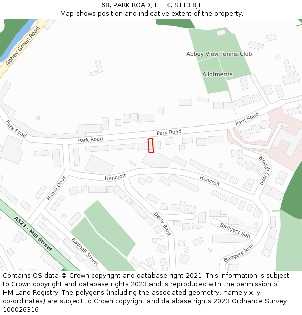 68, PARK ROAD, LEEK, ST13 8JT: Location map and indicative extent of plot