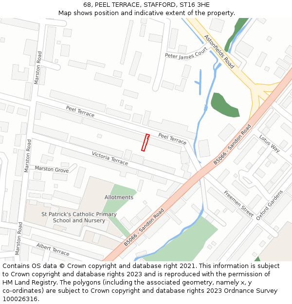 68, PEEL TERRACE, STAFFORD, ST16 3HE: Location map and indicative extent of plot