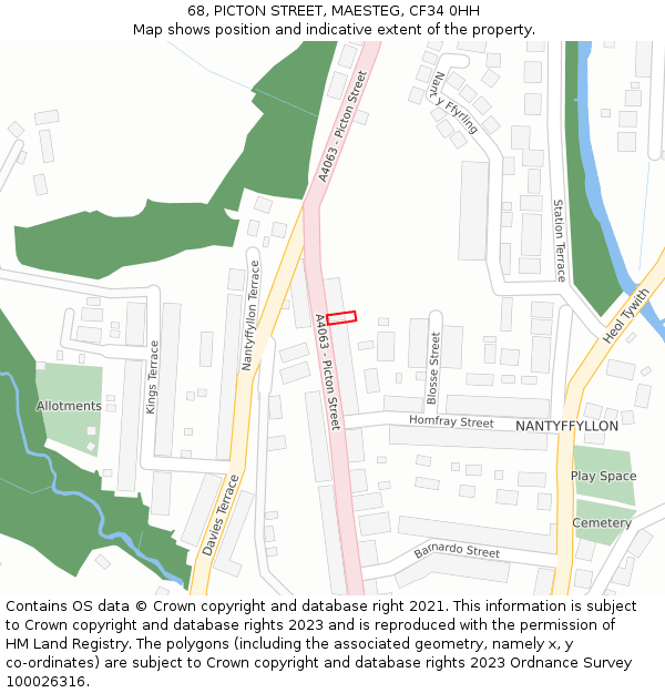 68, PICTON STREET, MAESTEG, CF34 0HH: Location map and indicative extent of plot