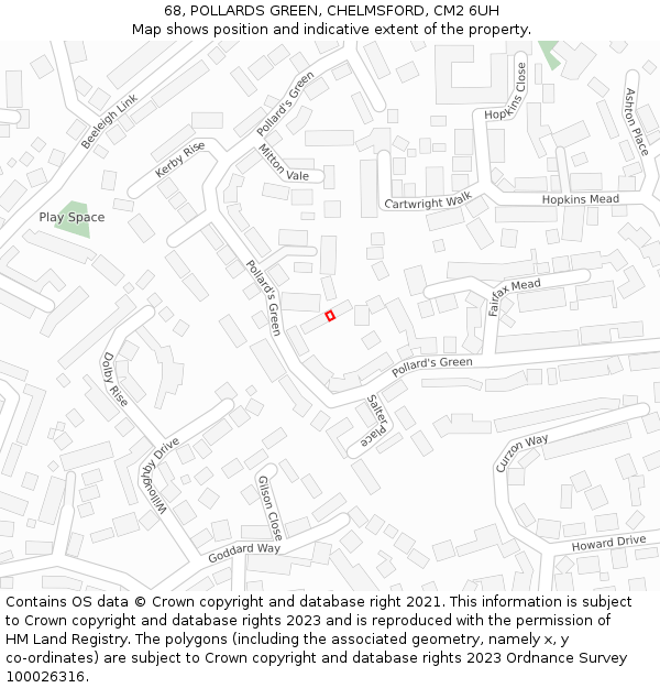 68, POLLARDS GREEN, CHELMSFORD, CM2 6UH: Location map and indicative extent of plot