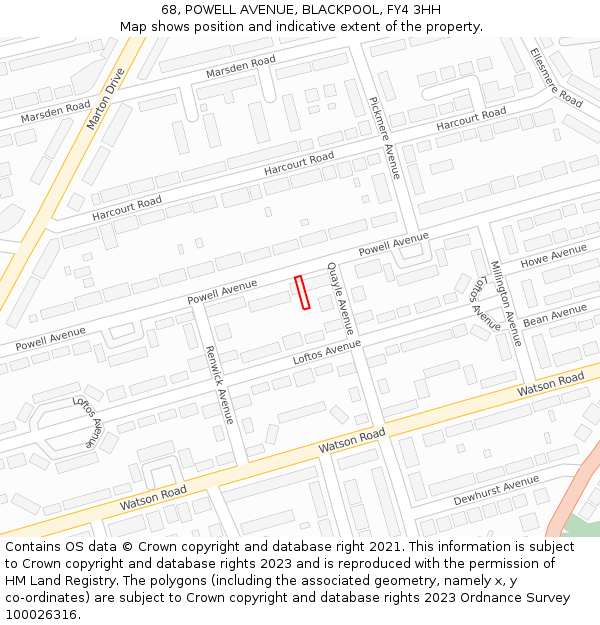 68, POWELL AVENUE, BLACKPOOL, FY4 3HH: Location map and indicative extent of plot