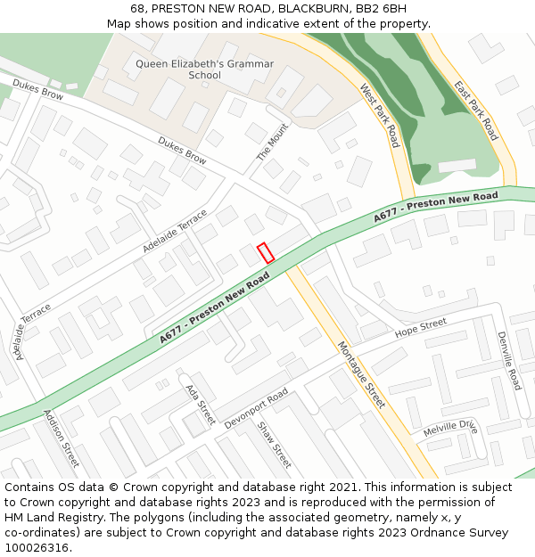 68, PRESTON NEW ROAD, BLACKBURN, BB2 6BH: Location map and indicative extent of plot