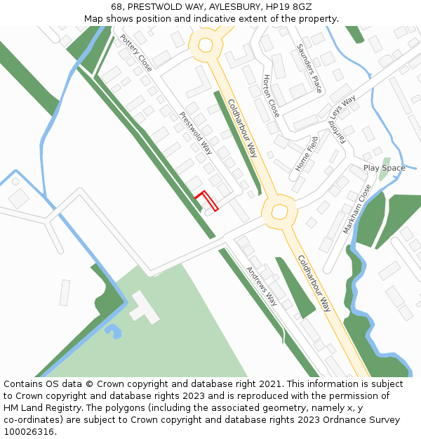 68, PRESTWOLD WAY, AYLESBURY, HP19 8GZ: Location map and indicative extent of plot